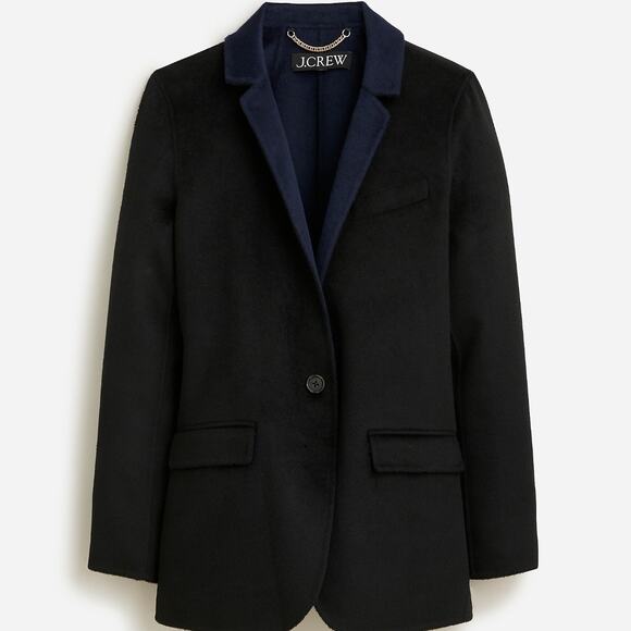 J.Crew Leighton Blazer Jacket Double Faced Wool Blend Relaxed Black US 0 NWT - Picture 1 of 16